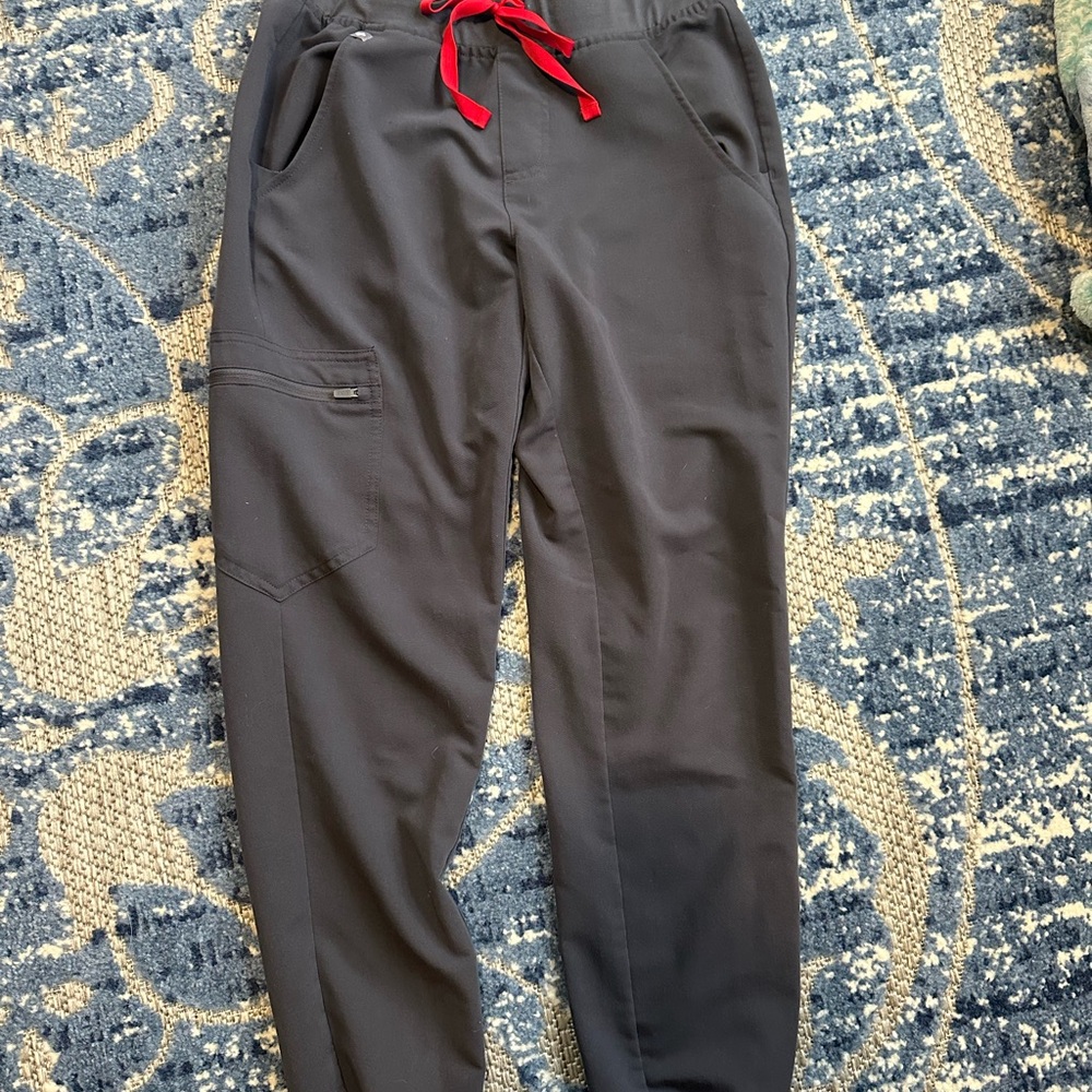 Figs Charcoal Gray Zamora Joggers with Red Drawstring